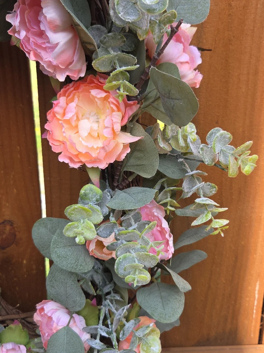 XL Everyday Elegant Pink & Peach Peony Floral Eucalyptus Door Wreath